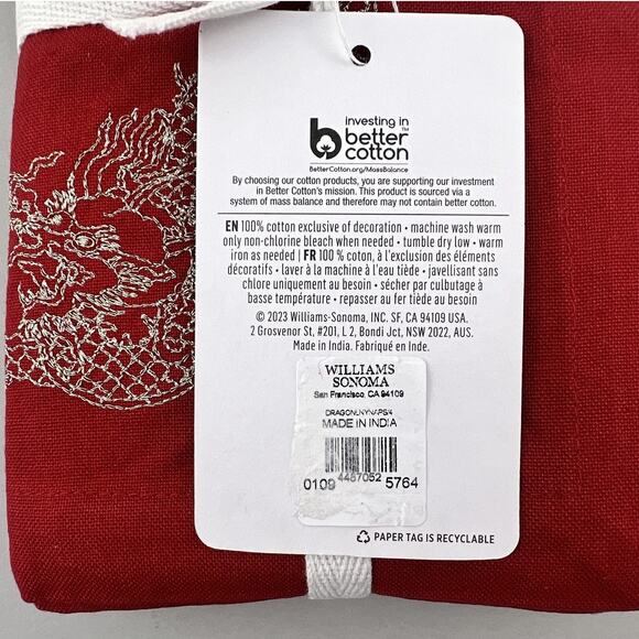 Williams Sonoma Dinner Napkins Set 4 Dragon Embroidered Lunar New Year Red NWT - Picture 4 of 8